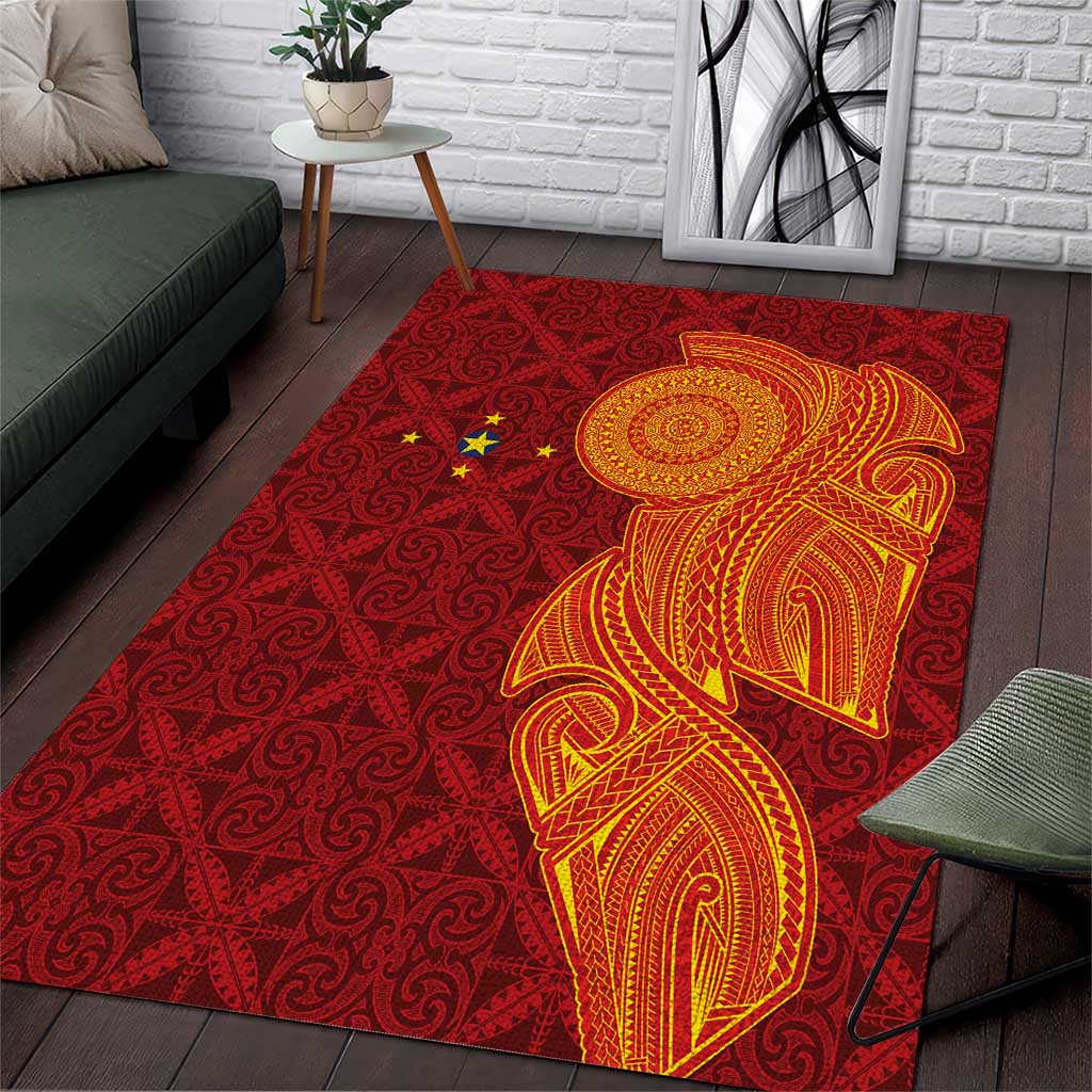 Niue Polynesian Hiapo Tattoo Art Area Rug Half Style Red Yellow Color LT03 Red - Polynesian Pride