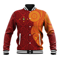 Niue Polynesian Hiapo Tattoo Art Baseball Jacket Half Style Red Yellow Color LT03 Unisex Red - Polynesian Pride