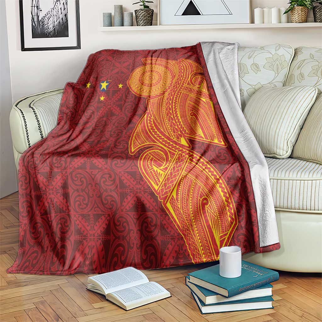 Niue Polynesian Hiapo Tattoo Art Blanket Half Style Red Yellow Color LT03 Red - Polynesian Pride