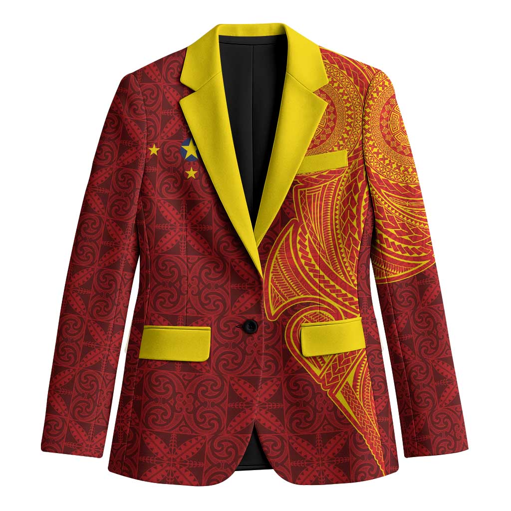 Niue Polynesian Hiapo Tattoo Art Blazer Half Style Red Yellow Color LT03 Unisex Red - Polynesian Pride