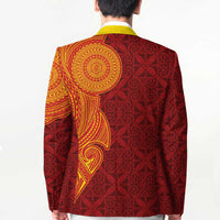 Niue Polynesian Hiapo Tattoo Art Blazer Half Style Red Yellow Color LT03 - Polynesian Pride
