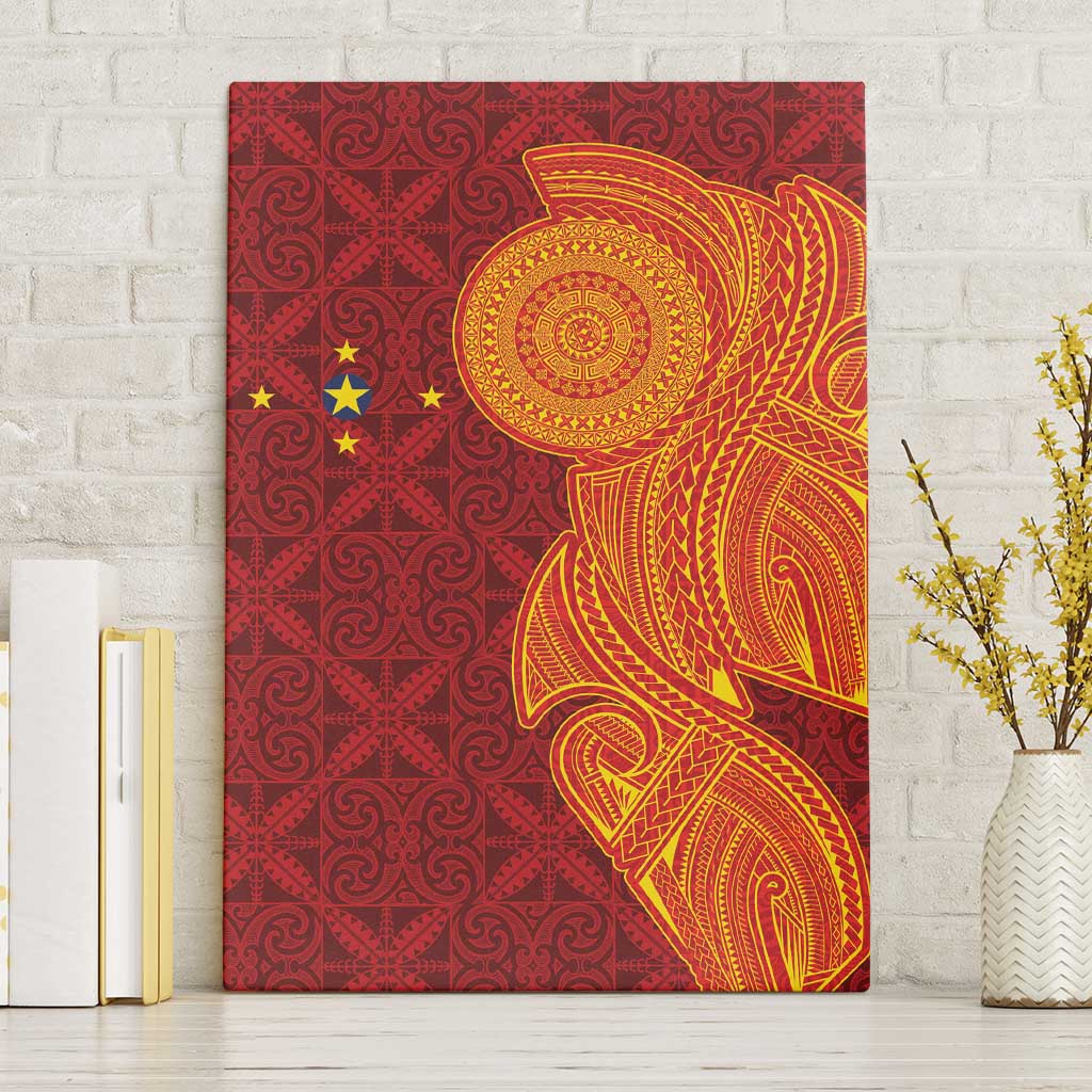 Niue Polynesian Hiapo Tattoo Art Canvas Wall Art Half Style Red Yellow Color LT03 Without Frame Red - Polynesian Pride