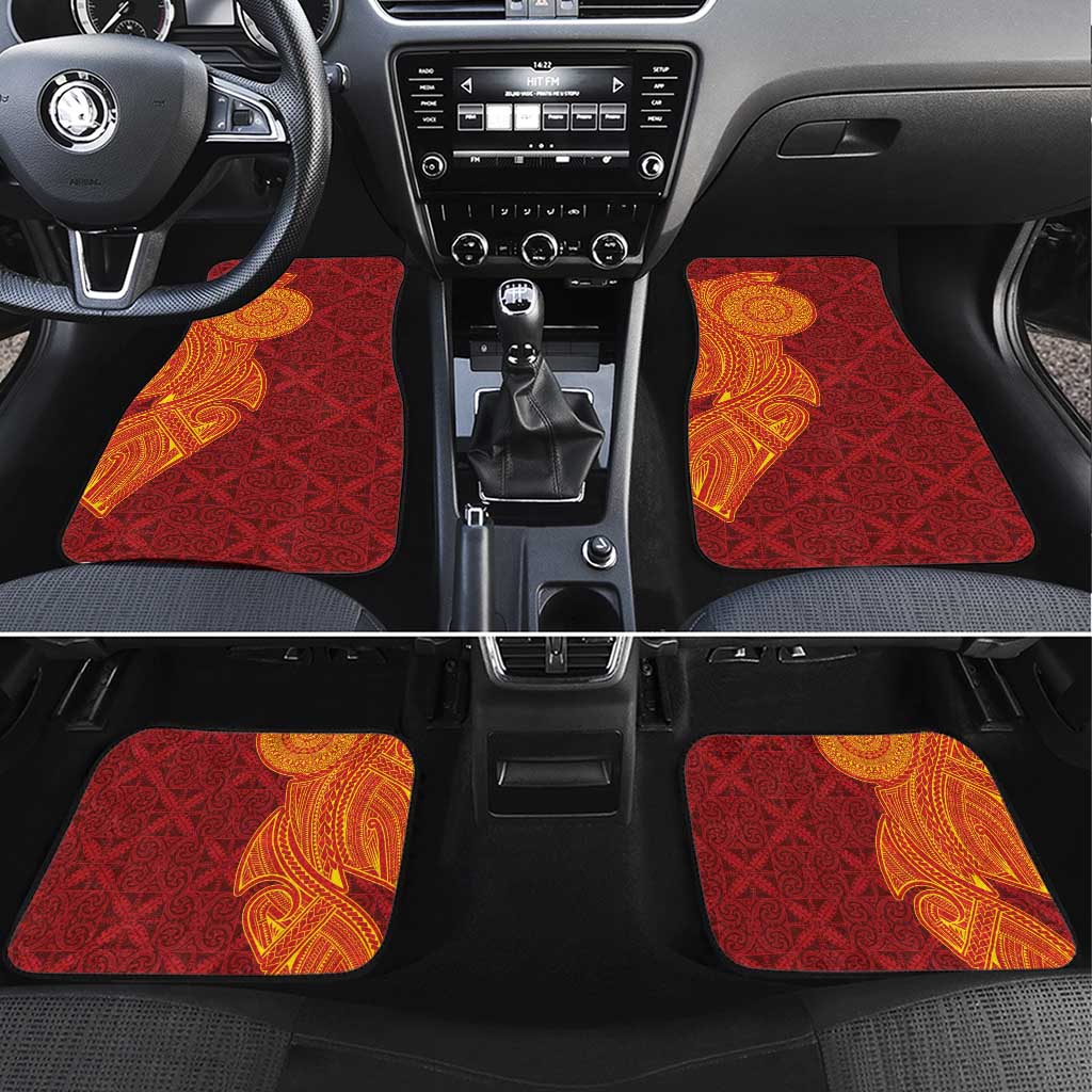 Niue Polynesian Hiapo Tattoo Art Car Mats Half Style Red Yellow Color LT03 Set 4pcs Red - Polynesian Pride