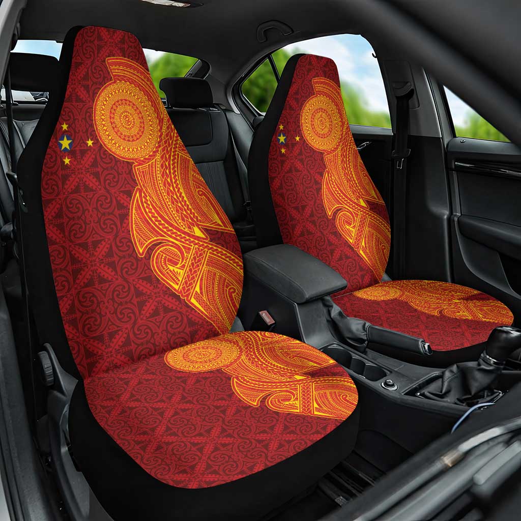 Niue Polynesian Hiapo Tattoo Art Car Seat Cover Half Style Red Yellow Color LT03 One Size Red - Polynesian Pride