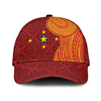 Niue Polynesian Hiapo Tattoo Art Classic Cap Half Style Red Yellow Color LT03 Universal Fit Red - Polynesian Pride