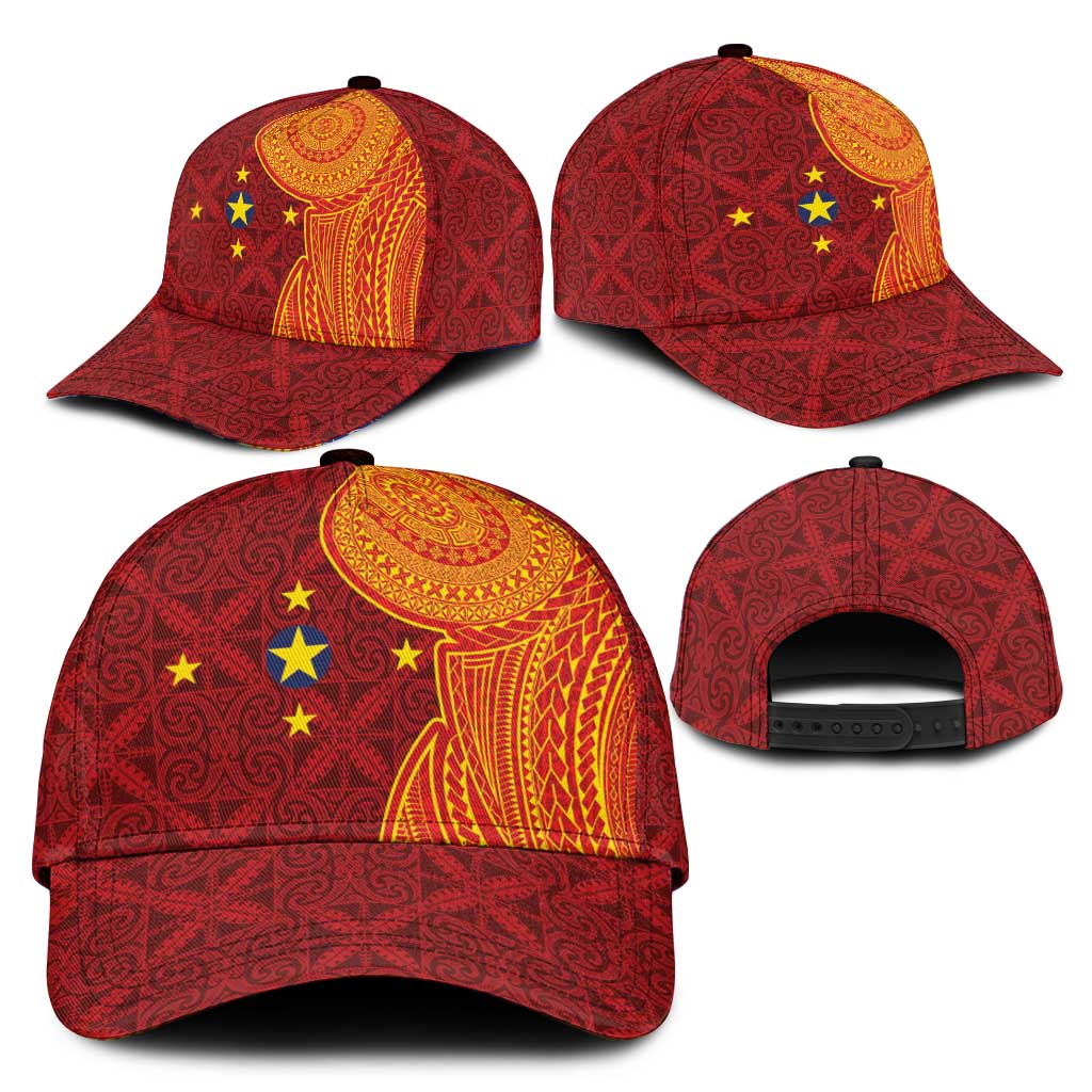 Niue Polynesian Hiapo Tattoo Art Classic Cap Half Style Red Yellow Color LT03 - Polynesian Pride