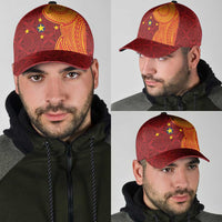 Niue Polynesian Hiapo Tattoo Art Classic Cap Half Style Red Yellow Color LT03 - Polynesian Pride