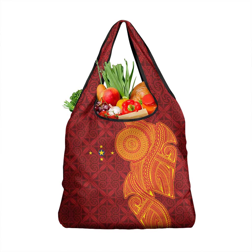 Niue Polynesian Hiapo Tattoo Art Grocery Bag Half Style Red Yellow Color LT03 1-pack One Size Red - Polynesian Pride
