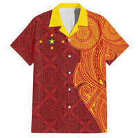 Niue Polynesian Hiapo Tattoo Art Hawaiian Shirt Half Style Red Yellow Color LT03 Red - Polynesian Pride