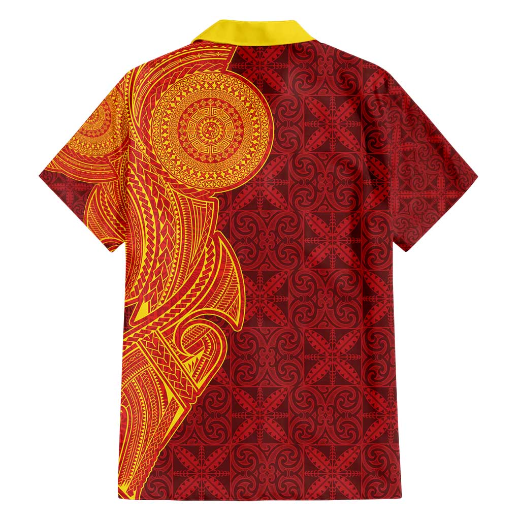 Niue Polynesian Hiapo Tattoo Art Hawaiian Shirt Half Style Red Yellow Color LT03 - Polynesian Pride