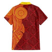 Niue Polynesian Hiapo Tattoo Art Hawaiian Shirt Half Style Red Yellow Color LT03 - Polynesian Pride