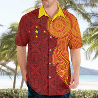 Niue Polynesian Hiapo Tattoo Art Hawaiian Shirt Half Style Red Yellow Color LT03 - Polynesian Pride