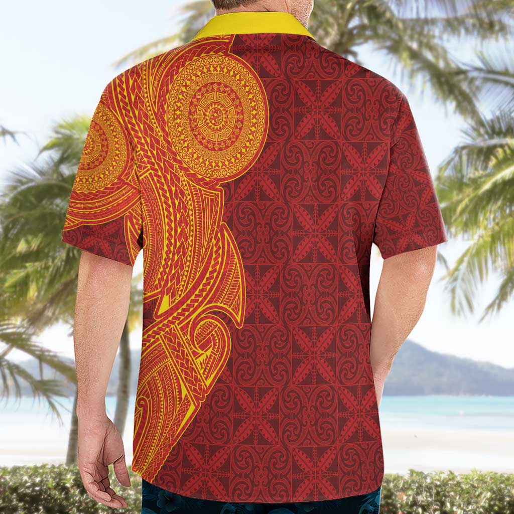 Niue Polynesian Hiapo Tattoo Art Hawaiian Shirt Half Style Red Yellow Color LT03 - Polynesian Pride