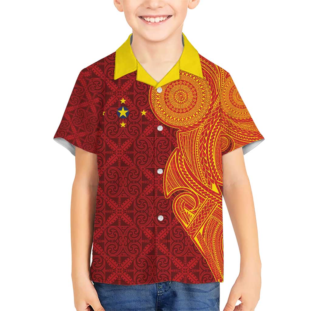 Niue Polynesian Hiapo Tattoo Art Hawaiian Shirt Half Style Red Yellow Color LT03 - Polynesian Pride