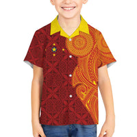 Niue Polynesian Hiapo Tattoo Art Hawaiian Shirt Half Style Red Yellow Color LT03 - Polynesian Pride