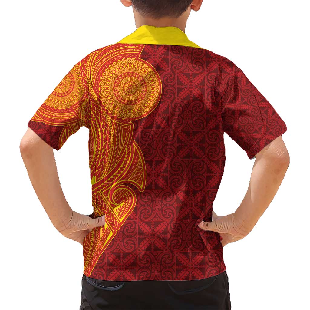 Niue Polynesian Hiapo Tattoo Art Hawaiian Shirt Half Style Red Yellow Color LT03 - Polynesian Pride