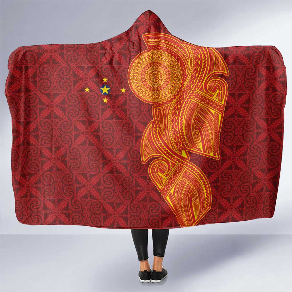 Niue Polynesian Hiapo Tattoo Art Hooded Blanket Half Style Red Yellow Color LT03 One Size Red - Polynesian Pride