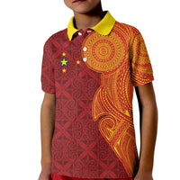 Niue Polynesian Hiapo Tattoo Art Kid Polo Shirt Half Style Red Yellow Color LT03 Kid Red - Polynesian Pride