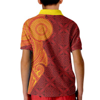 Niue Polynesian Hiapo Tattoo Art Kid Polo Shirt Half Style Red Yellow Color LT03 - Polynesian Pride