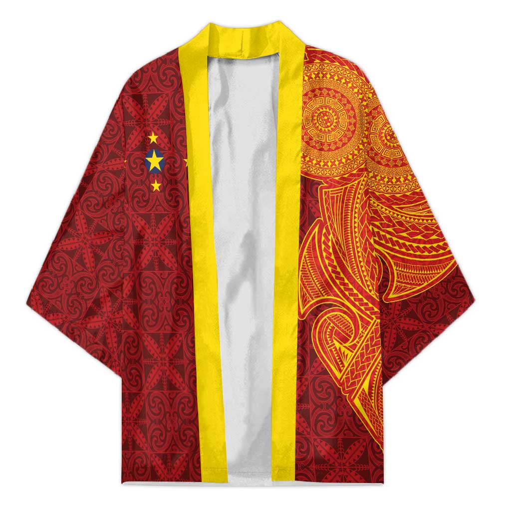 Niue Polynesian Hiapo Tattoo Art Kimono Half Style Red Yellow Color LT03 Unisex Red - Polynesian Pride