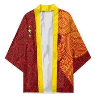 Niue Polynesian Hiapo Tattoo Art Kimono Half Style Red Yellow Color LT03 Unisex Red - Polynesian Pride