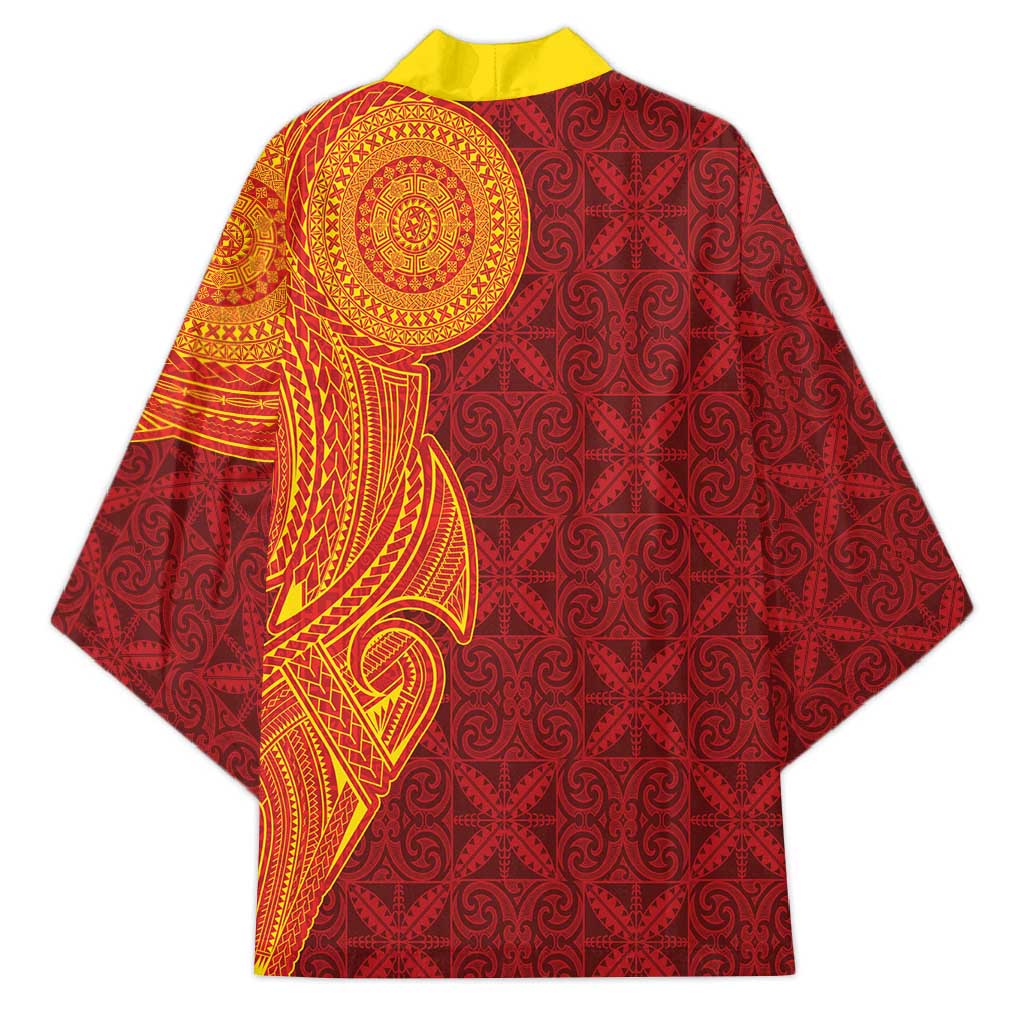 Niue Polynesian Hiapo Tattoo Art Kimono Half Style Red Yellow Color LT03 - Polynesian Pride