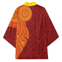 Niue Polynesian Hiapo Tattoo Art Kimono Half Style Red Yellow Color LT03 - Polynesian Pride