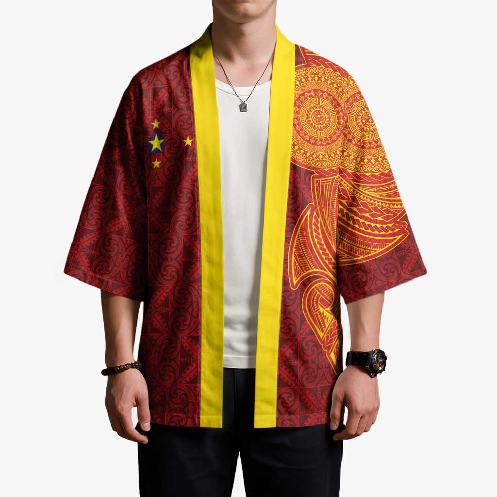 Niue Polynesian Hiapo Tattoo Art Kimono Half Style Red Yellow Color LT03 - Polynesian Pride