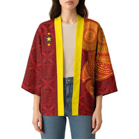 Niue Polynesian Hiapo Tattoo Art Kimono Half Style Red Yellow Color LT03 - Polynesian Pride