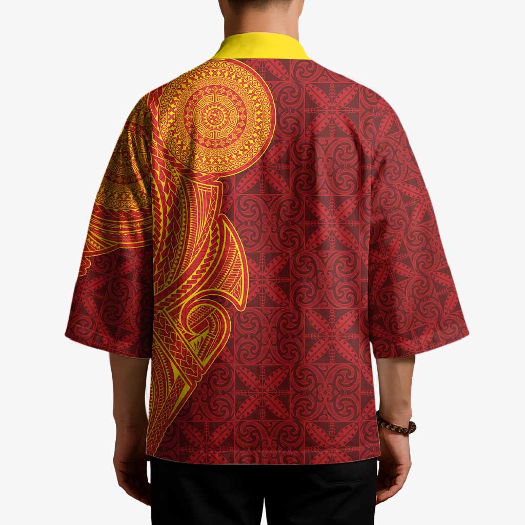 Niue Polynesian Hiapo Tattoo Art Kimono Half Style Red Yellow Color LT03 - Polynesian Pride