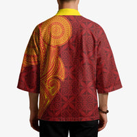 Niue Polynesian Hiapo Tattoo Art Kimono Half Style Red Yellow Color LT03 - Polynesian Pride