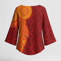 Niue Polynesian Hiapo Tattoo Art Kimono Sleeve Blouse Half Style Red Yellow Color LT03 - Polynesian Pride