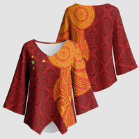 Niue Polynesian Hiapo Tattoo Art Kimono Sleeve Blouse Half Style Red Yellow Color LT03 - Polynesian Pride