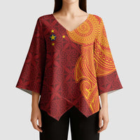 Niue Polynesian Hiapo Tattoo Art Kimono Sleeve Blouse Half Style Red Yellow Color LT03 - Polynesian Pride