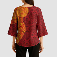 Niue Polynesian Hiapo Tattoo Art Kimono Sleeve Blouse Half Style Red Yellow Color LT03 - Polynesian Pride