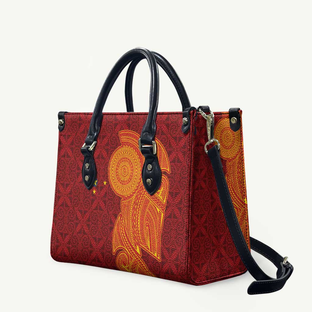 Niue Polynesian Hiapo Tattoo Art Leather Bag Half Style Red Yellow Color LT03 Red - Polynesian Pride