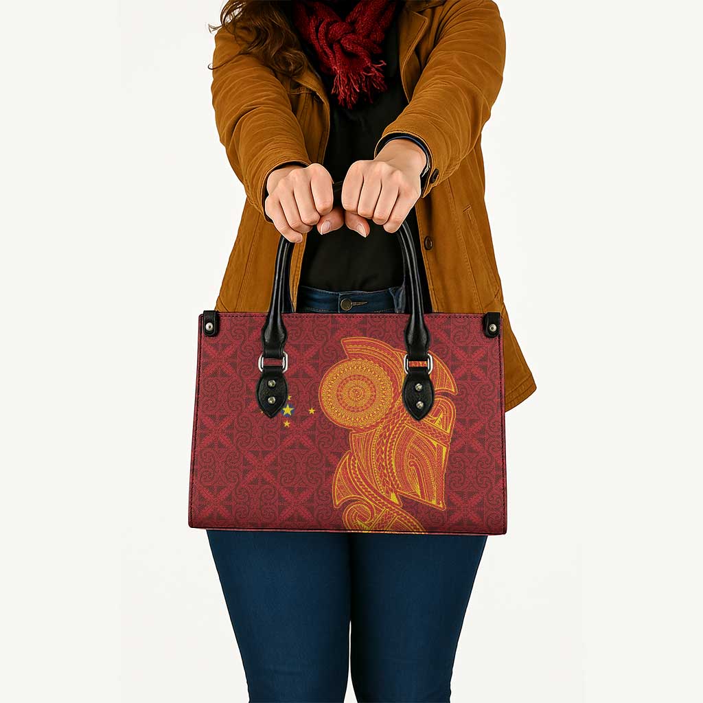 Niue Polynesian Hiapo Tattoo Art Leather Bag Half Style Red Yellow Color LT03 - Polynesian Pride