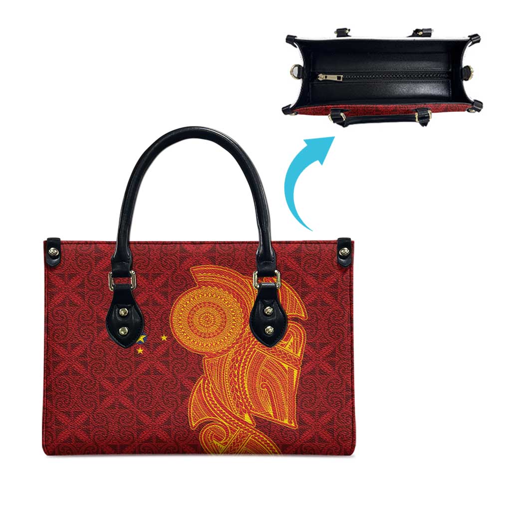 Niue Polynesian Hiapo Tattoo Art Leather Bag Half Style Red Yellow Color LT03 - Polynesian Pride