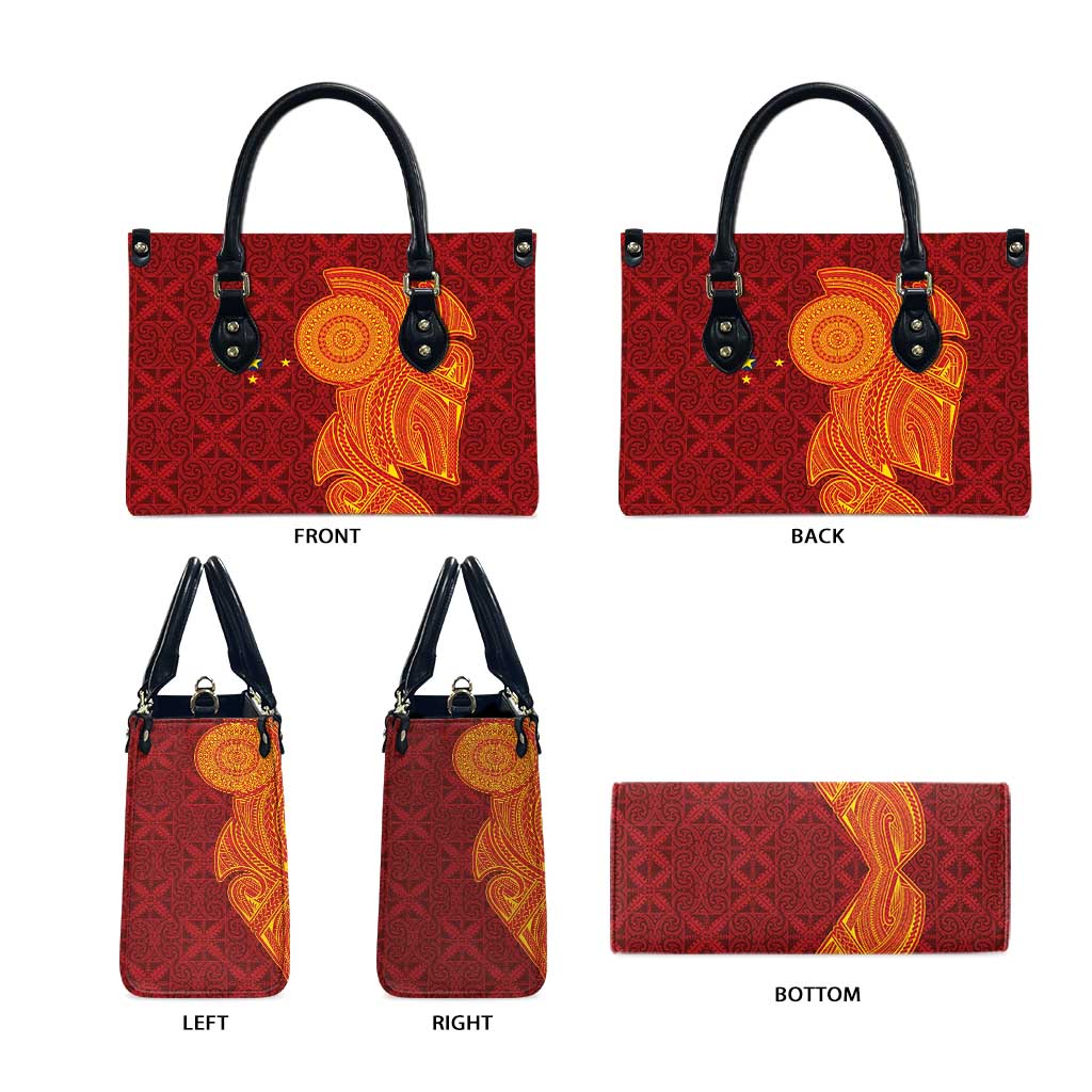 Niue Polynesian Hiapo Tattoo Art Leather Bag Half Style Red Yellow Color LT03 - Polynesian Pride