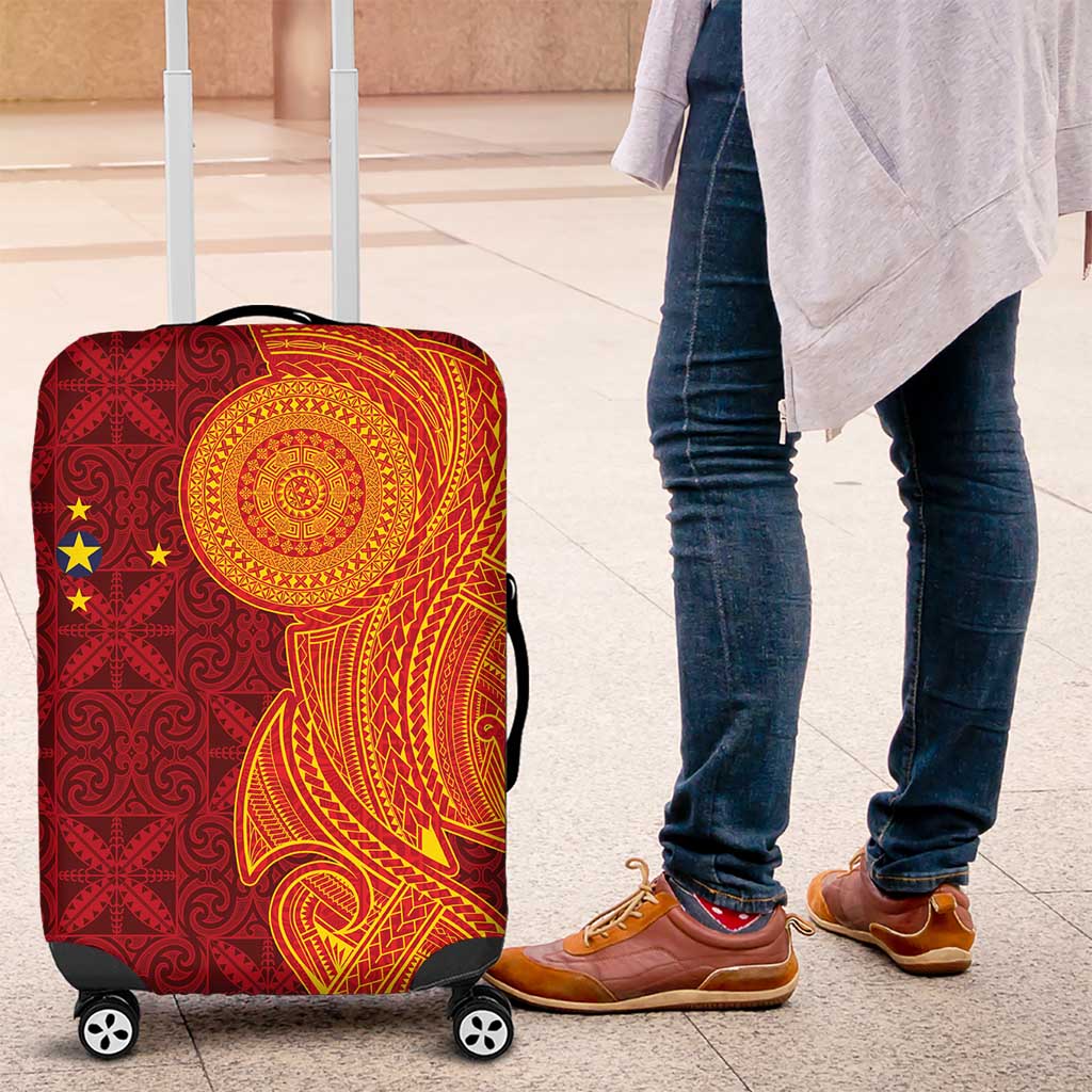 Niue Polynesian Hiapo Tattoo Art Luggage Cover Half Style Red Yellow Color LT03 Red - Polynesian Pride