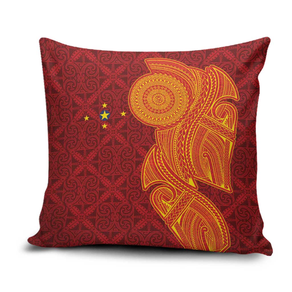 Niue Polynesian Hiapo Tattoo Art Pillow Cover Half Style Red Yellow Color LT03 Red - Polynesian Pride