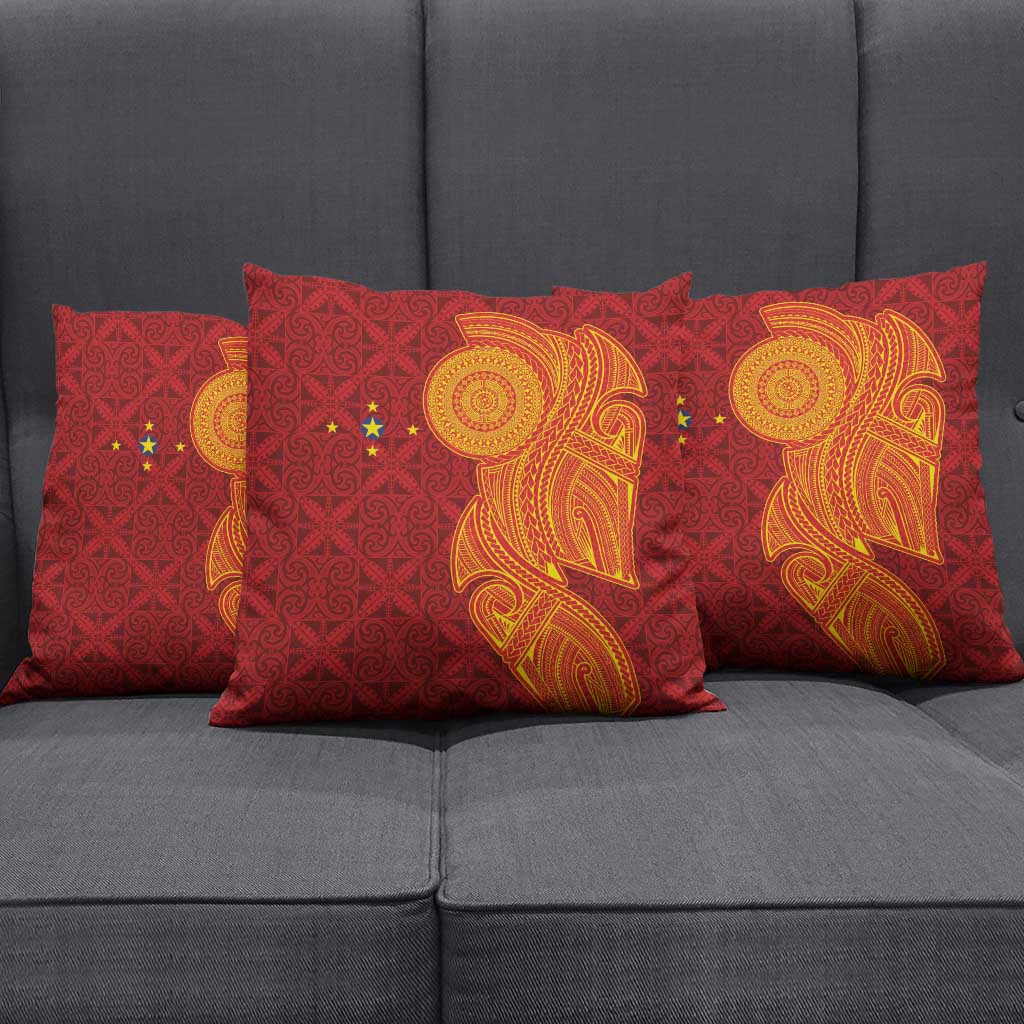 Niue Polynesian Hiapo Tattoo Art Pillow Cover Half Style Red Yellow Color LT03 - Polynesian Pride