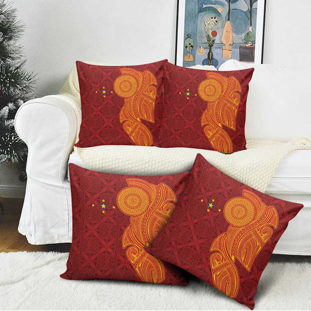 Niue Polynesian Hiapo Tattoo Art Pillow Cover Half Style Red Yellow Color LT03 - Polynesian Pride