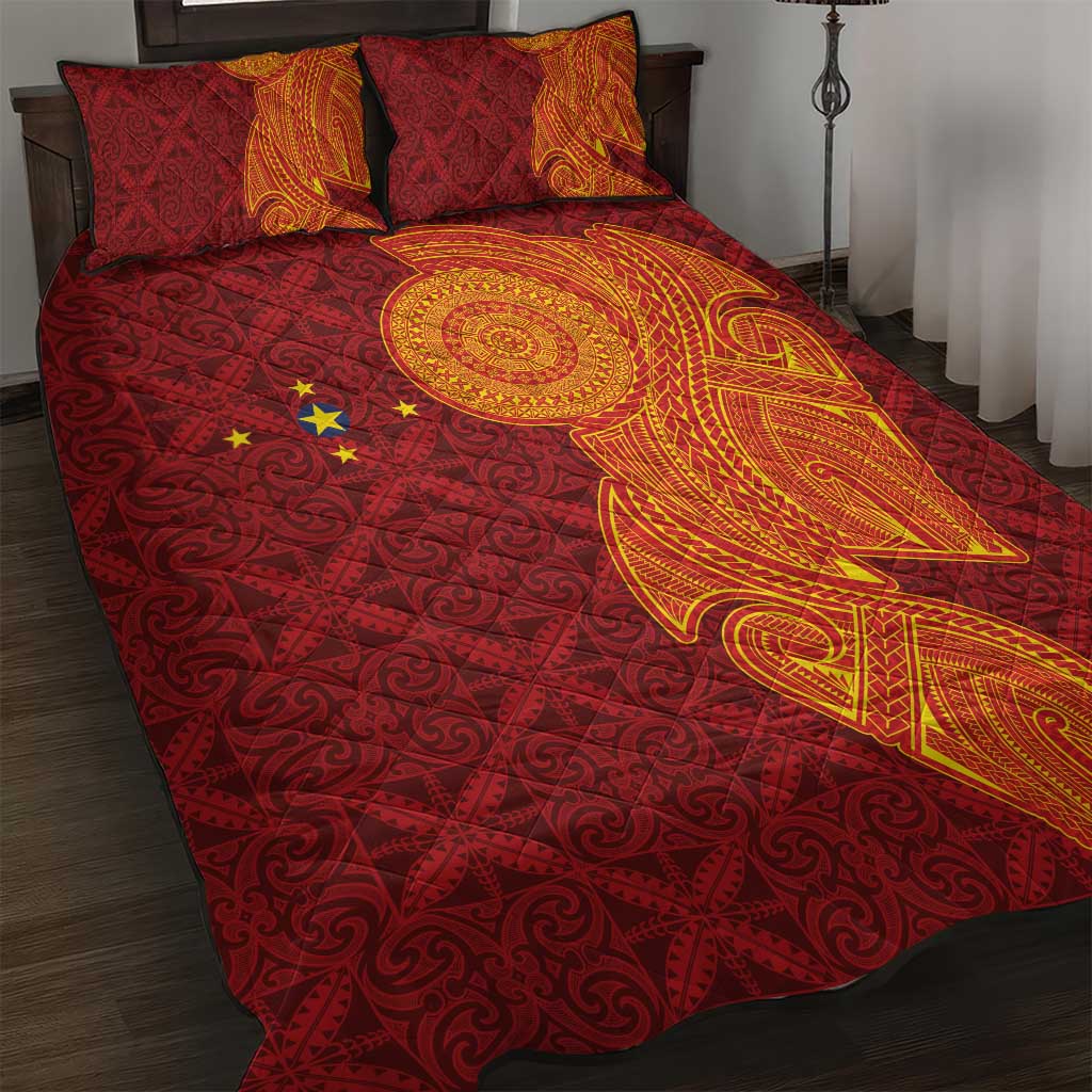 Niue Polynesian Hiapo Tattoo Art Quilt Bed Set Half Style Red Yellow Color LT03 Red - Polynesian Pride