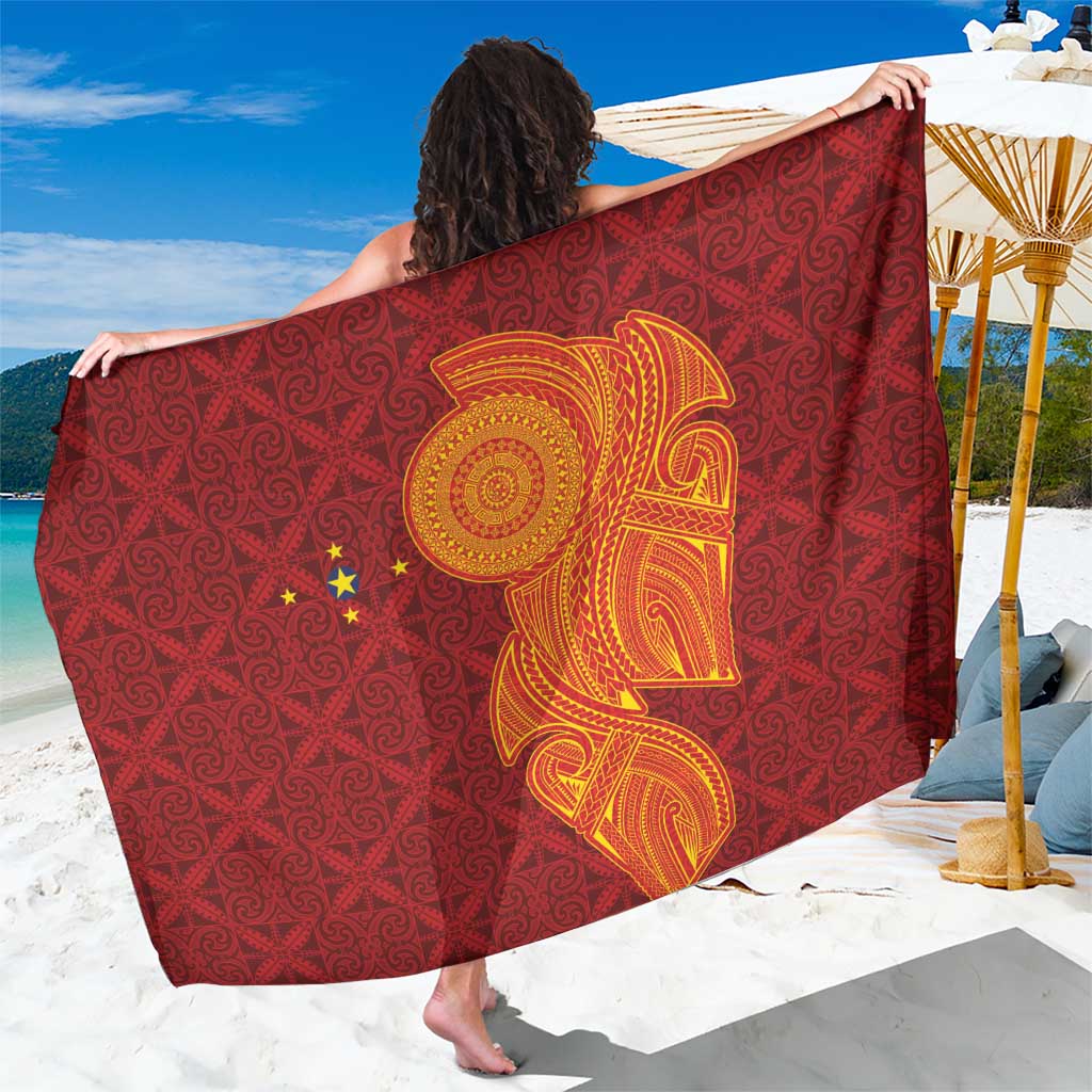 Niue Polynesian Hiapo Tattoo Art Sarong Half Style Red Yellow Color LT03 One Size 44 x 66 inches Red - Polynesian Pride