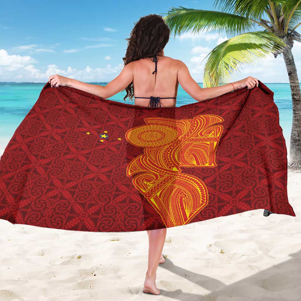 Niue Polynesian Hiapo Tattoo Art Sarong Half Style Red Yellow Color LT03 - Polynesian Pride
