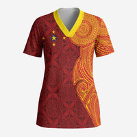 Niue Polynesian Hiapo Tattoo Art Scrub Top Half Style Red Yellow Color LT03 Adult Red - Polynesian Pride