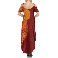 Niue Polynesian Hiapo Tattoo Art Summer Maxi Dress Half Style Red Yellow Color LT03 - Polynesian Pride