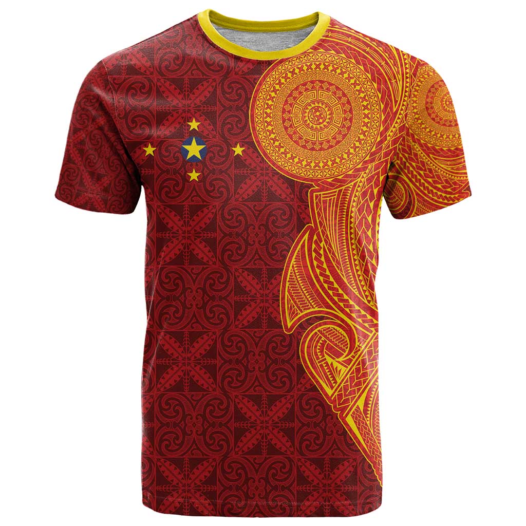Niue Polynesian Hiapo Tattoo Art T Shirt Half Style Red Yellow Color LT03 Red - Polynesian Pride