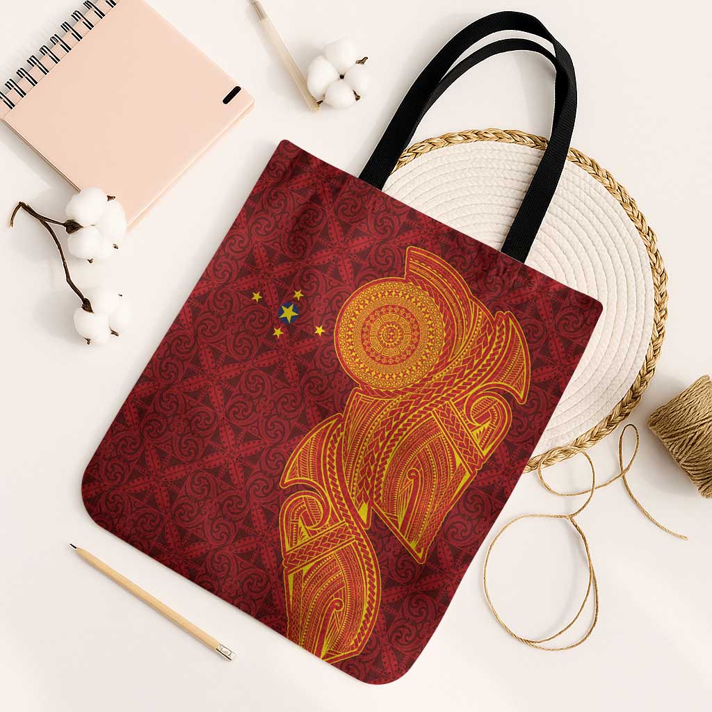 Niue Polynesian Hiapo Tattoo Art Tote Bag Half Style Red Yellow Color LT03 Black Strap One Size Red - Polynesian Pride